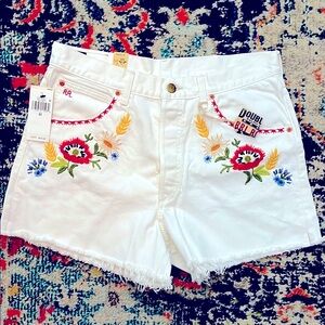 Ralph Lauren RRL White Denim Shorts with Floral Embroidery Size 31 NWT